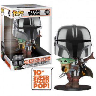 Φιγούρα Funko POP! Jumbo (25cm) Star Wars - The Mandalorian - Mandalorian with Child (with Chrome Armour) #380