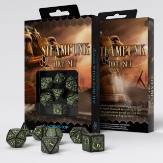 Dice Set - Ζάρια Q-Workshop - Steampunk Black (Glows in the Dark) (7pcs)
