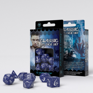 Dice Set - Ζάρια Q-Workshop - Classic Runic - Cobalt & White (7pcs)