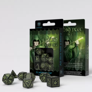 Dice Set - Ζάρια Q-Workshop - Elvish - Black and Glows in the Dark (7pcs)